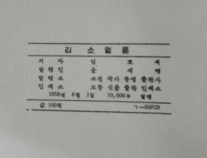 김소월론 조선작가동맹출판사 1958년판 영인본