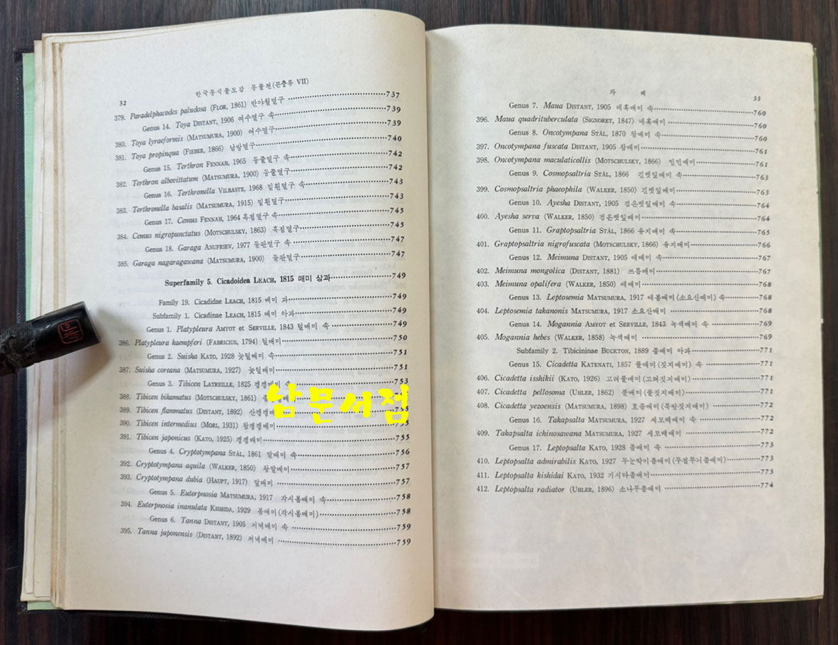 한국동식물도감 제23권 동물편 - 곤충류 7 / 문교부 / 판권없음(표지1979) / 1070페이지